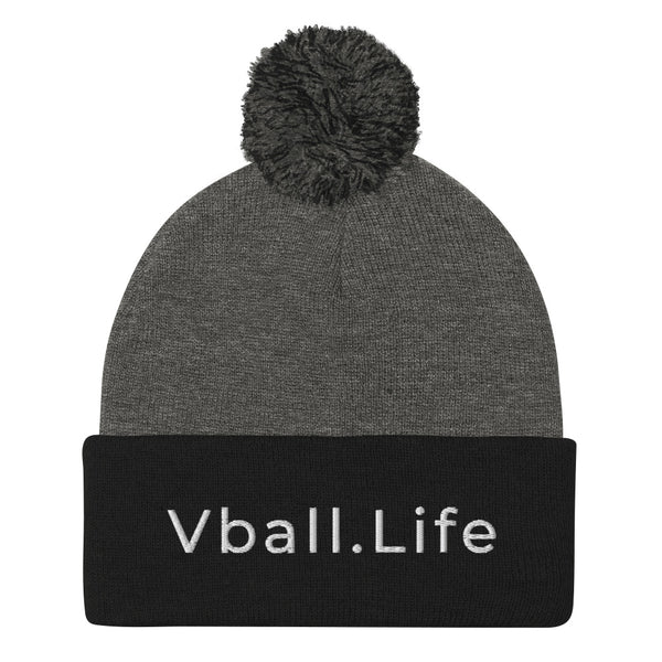 Vball.Life Black & Grey Embroidered Pom-Pom Beanie