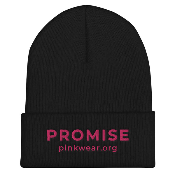 PROMISE Black & Pink Embroidered Cuffed Beanie