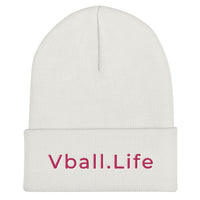 Vball.Life White & Pink Embroidered Cuffed Beanie