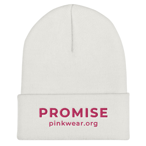 PROMISE White & Pink Embroidered Cuffed Beanie