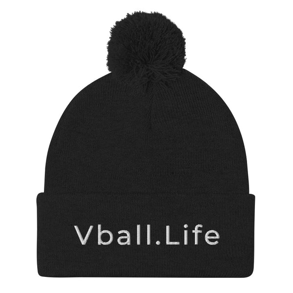Vball.Life Black Embroidered Pom-Pom Beanie
