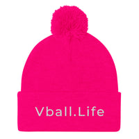 Vball.Life Pink Embroidered Pom-Pom Beanie