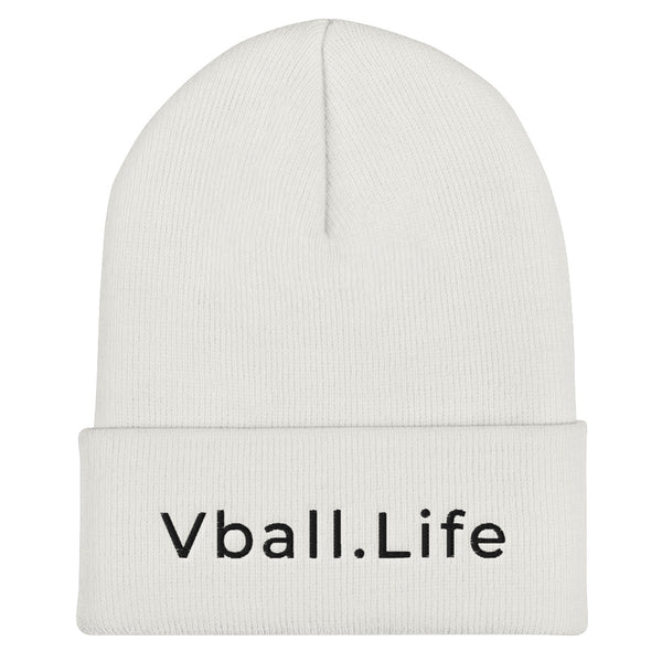 Vball.Life White Embroidered Cuffed Beanie